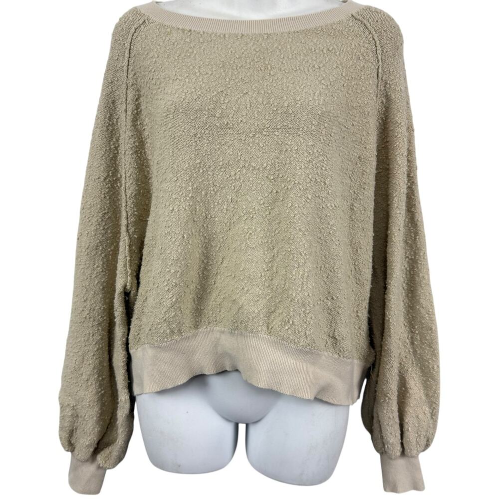 Free People Womens Beige Balloon Sleeve Pullover Cotton Sweater Oversized sz S
